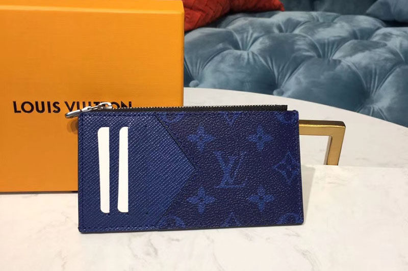 Louis Vuitton M30270 LV Coin Card Holder Monogram canvas and Taiga Leather Blue