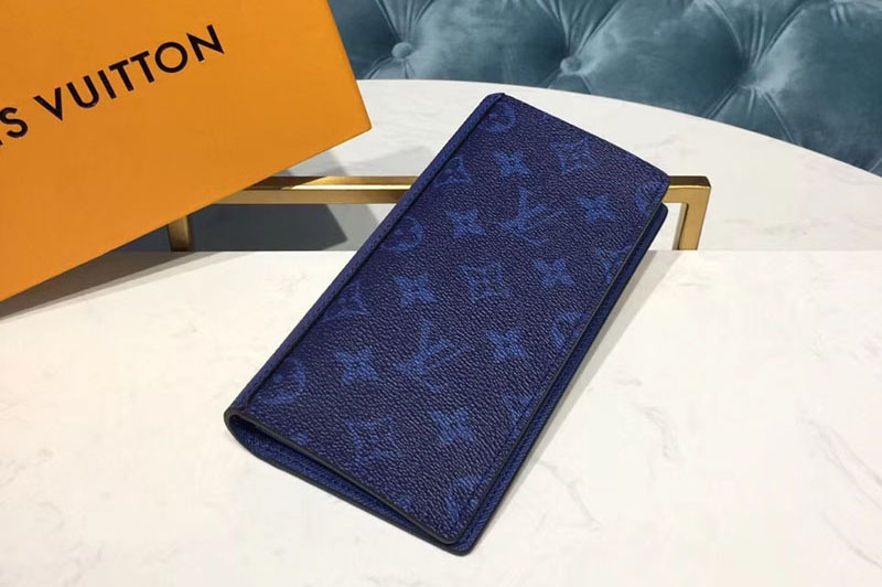Louis Vuitton M30297 LV Brazza Wallet Monogram Canvas and Taiga Leather Blue