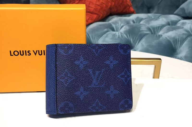 Louis Vuitton M30299 LV Multiple Wallet Monogram Canvas and Taiga Leather Blue