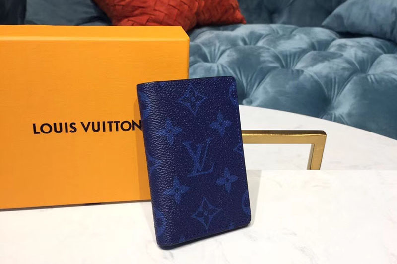 Louis Vuitton M30301 LV Pocket Organizer Monogram Canvas and Taiga Leather Blue