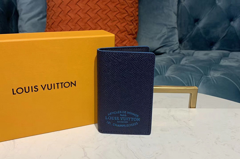 Louis Vuitton M30379 LV Pocket Organizer Wallets Blue Taiga leather