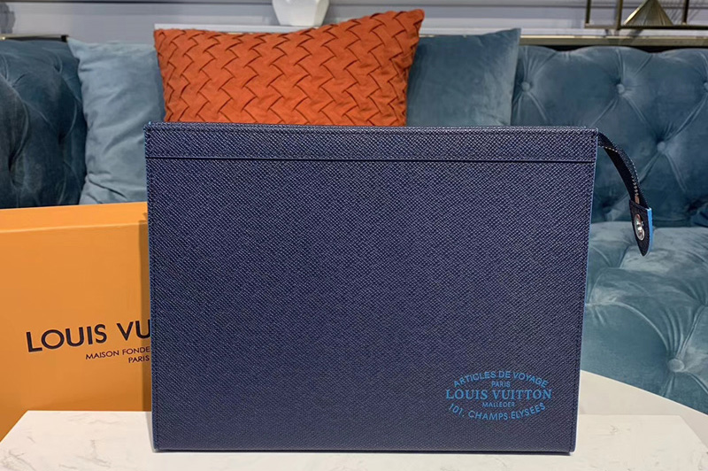 Louis Vuitton M30397 LV Pochette Voyage Bags Blue Taiga leather