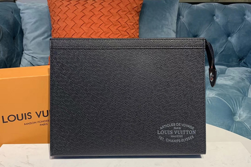 Louis Vuitton M30395 LV Pochette Voyage Bags Black Taiga leather
