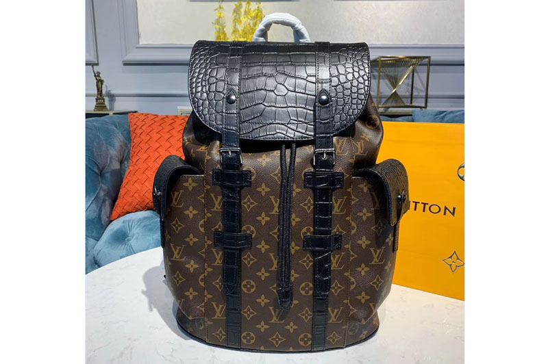 Louis Vuitton N93491 LV Christopher PM Backpack Monogram canvas and crocodile mat