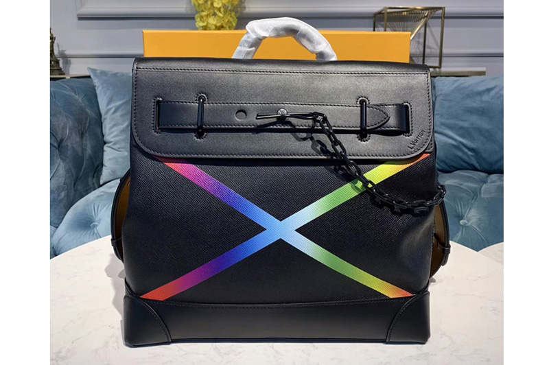 Louis Vuitton M30339 Steamer PM Bags Black Taiga leather With a Rainbow Marking