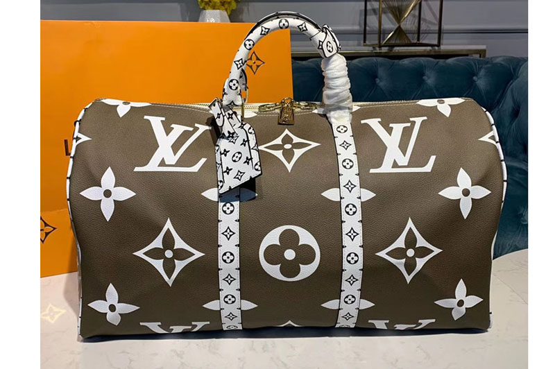 Louis Vuitton M44590 LV Keepall Bandouliere 50 Bags Khaki White/Beige Monogram Canvas
