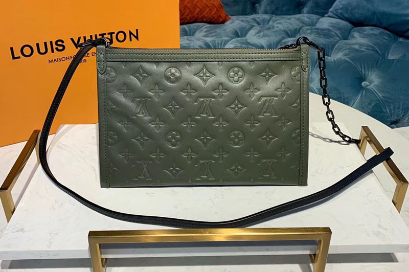 Louis Vuitton M44635 LV Double Flat Messenger Bags Black/Green Monogram Shadow leather