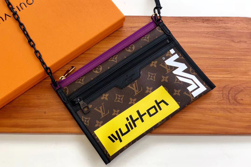 Louis Vuitton M44641 Double Flat Messenger Bags Monogram canvas/Purple Monogram Denim