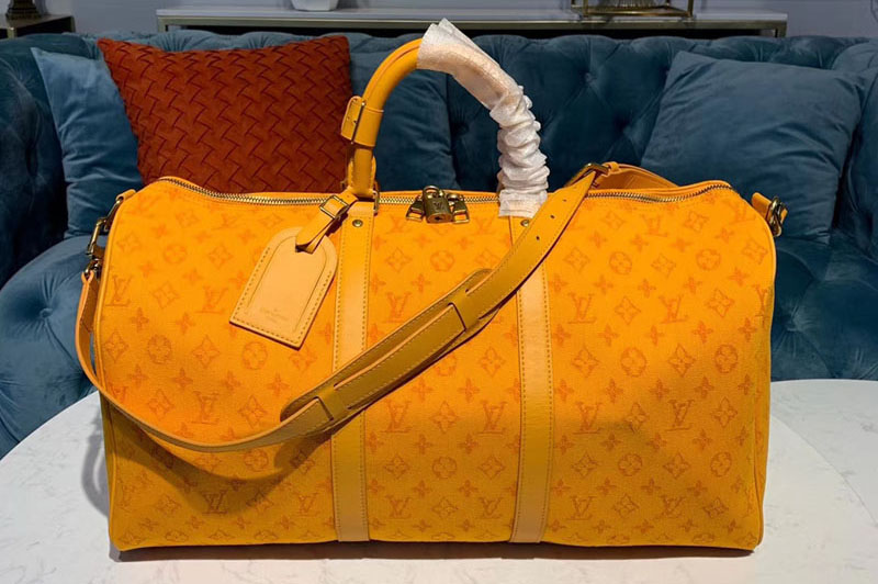 Louis Vuitton M44644 LV Keepall Bandouliere 50 Bags Ochre yellow Monogram Denim