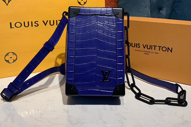Louis Vuitton M45044 LV Mini Soft Trunk Bags Blue Calf Leather Crocodile Print