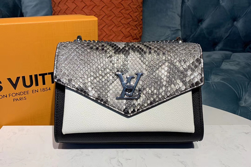 Louis Vuitton N97005 LV Mylockme BB handbag black and cream Grained calf leather and python skin