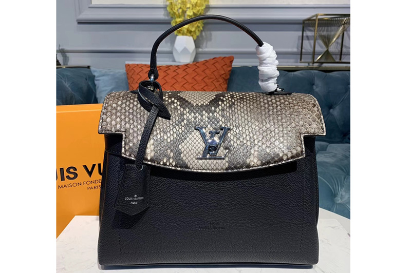 Louis Vuitton N97009 LV Lockme Ever MM handbag black Grained calf leather and python skin