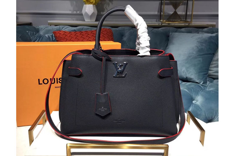 Louis Vuitton M53645 LV Lockme Day Grained Calf Leather Navy Blue/ Red