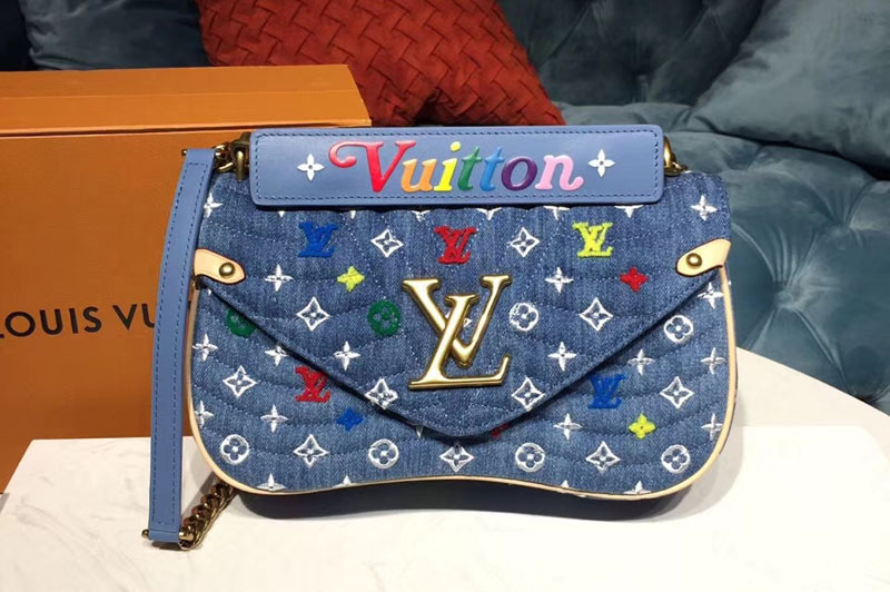 Louis Vuitton M53692 LV New Wave Chain Bag MM Monogram Denim Blue
