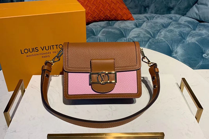 Louis Vuitton M53805 LV Mini Dauphine Bags Taurillon Leather Bruni Brown/Strawberry Milk Pink