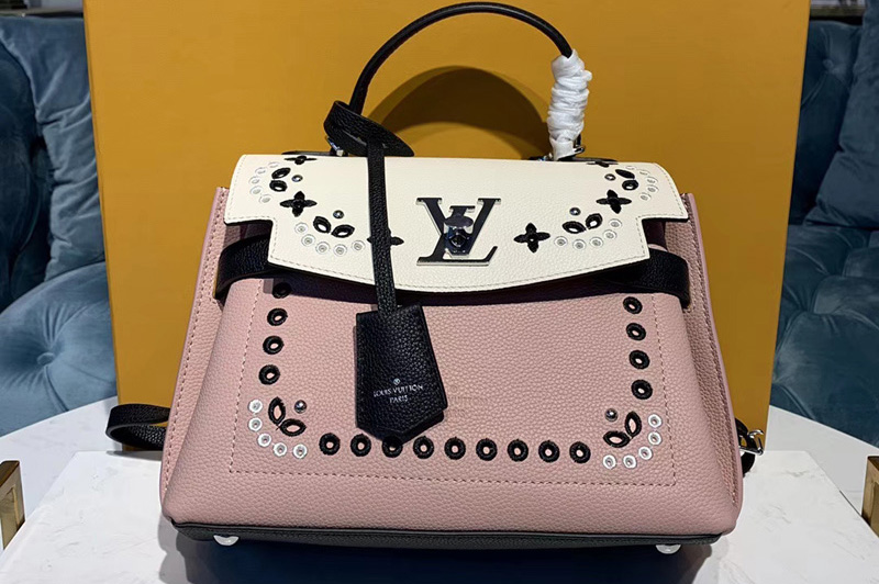 Louis Vuitton M53952 LV Lockme Ever BB handbags Pink Leather Embroidered with Eyelets [M53952 ...