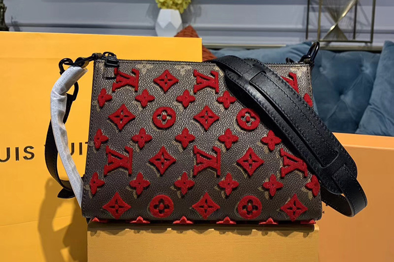 Louis Vuitton M54330 LV Triangle Shaped Shoulder Bag Monogram Empreinte Leather with Red embroidery