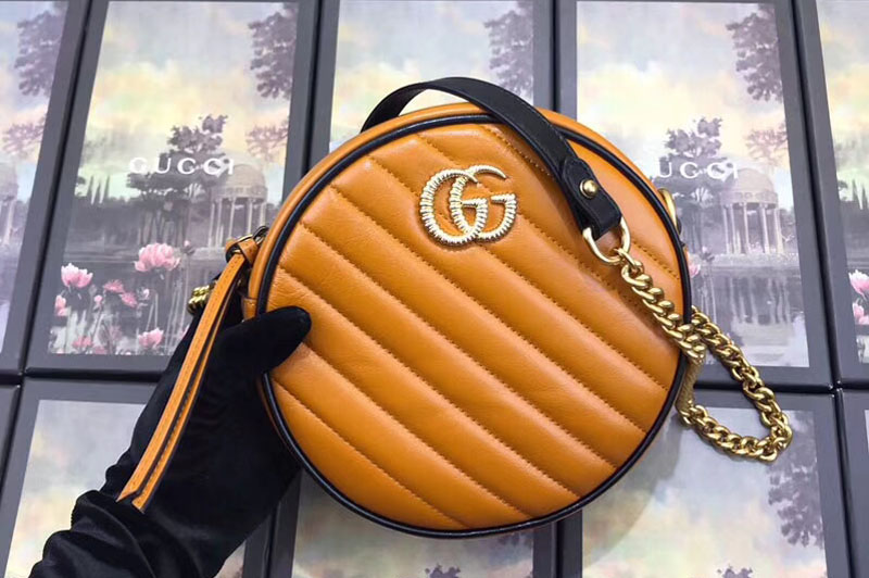 Gucci 550154 GG Marmont mini round shoulder bags cognac leather