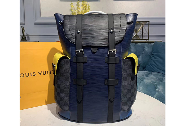 Louis Vuitton M55111 LV Christopher Backpack PM Bags Damier Graphite Canvas and Epi Leather