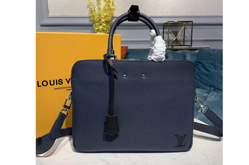 Louis Vuitton M55228 LV Armand Briefcase MM Bags Navy Blue Taurillon leather