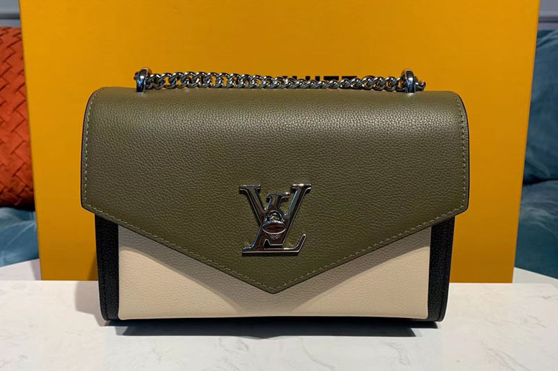 Louis Vuitton M55522 LV Mylockme BB handbags Khaki/Black/Pink Grained calf leather