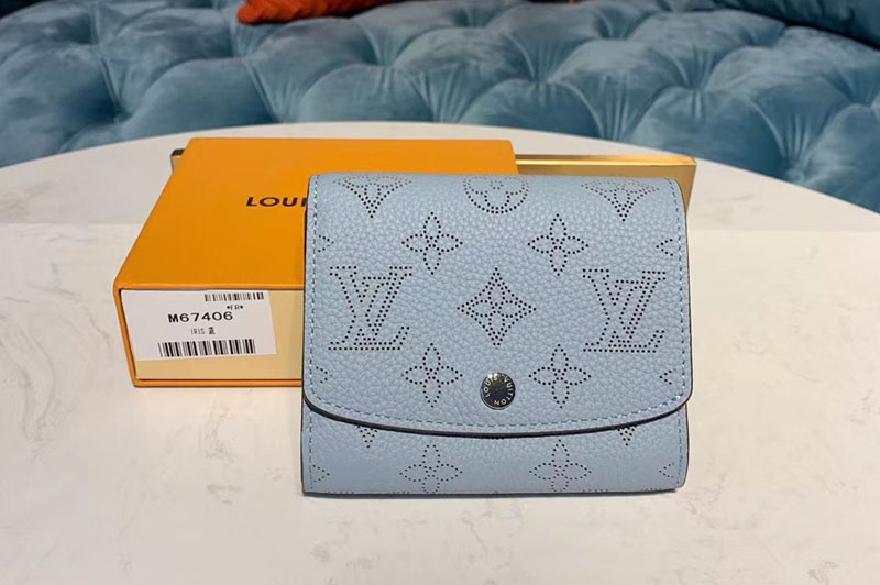 Louis Vuitton M67406 LV Iris Compact Wallets Blue Mahina leather