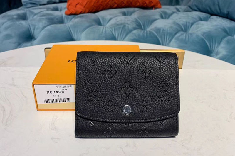 Louis Vuitton M62540 LV Iris Compact Wallets Black Mahina leather