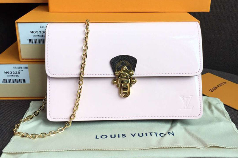 Louis Vuitton M63306 Cherrywood Chain Wallet Bags Rose Ballerine Patent calf leather with Monogram canvas