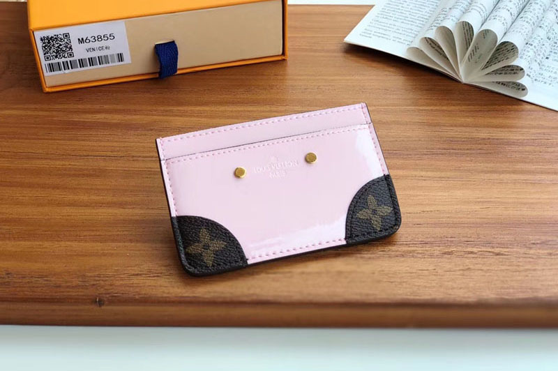 Louis Vuitton M63855 LV Venice Card Holder Pink Patent Leather