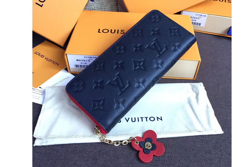 Louis Vuitton M63920 LV Clemence Wallet Monogram Empreinte Leather Marine Rouge