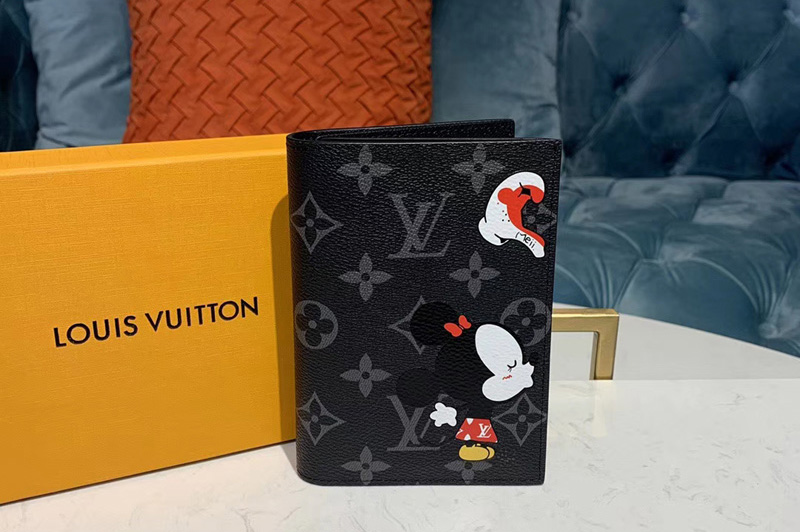 Louis Vuitton M64411 LV Passport Cover Wallet Monogram Eclipse Canvas With Mickey