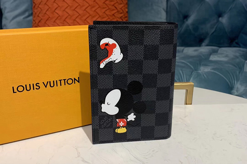 Louis Vuitton M64411 LV Passport Cover Wallet Damier Graphite Canvas With Mickey