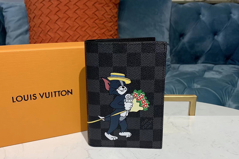 Louis Vuitton M64411 LV Passport Cover Wallet Damier Graphite Canvas With Tom And Jerry