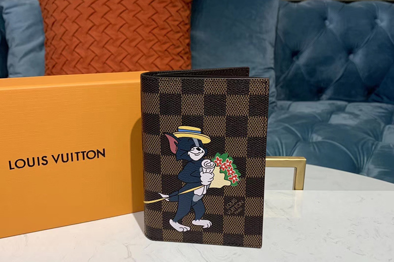 Louis Vuitton M64411 LV Passport Cover Wallet Damier Ebene Canvas With Tom And Jerry