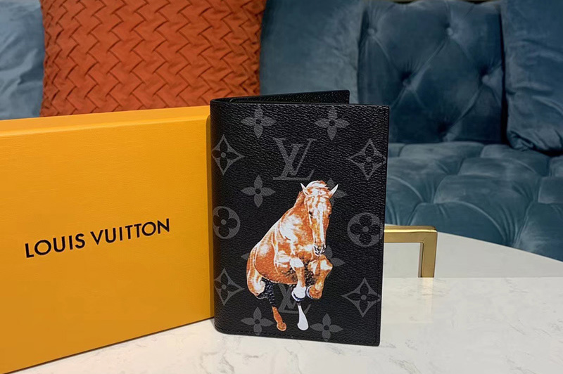 Louis Vuitton M64411 LV Passport Cover Wallet Monogram Eclipse Canvas With Horse