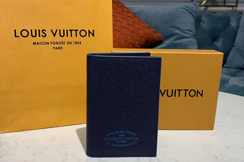 Louis Vuitton M64411 LV Passport cover Wallet Navy Blue Taiga leather