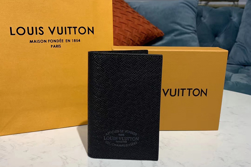 Louis Vuitton M64411 LV Passport cover Wallet Black Taiga leather