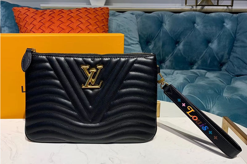 Louis Vuitton M63943 LV New Wave zip pochette Bags Black Calf leather