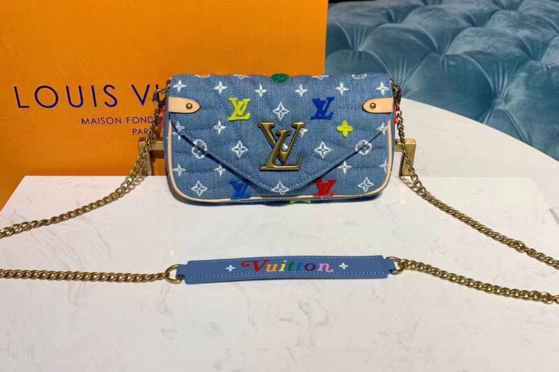 Louis Vuitton M67531 LV New Wave Chain Pochette Bags Blue Monogram Denim