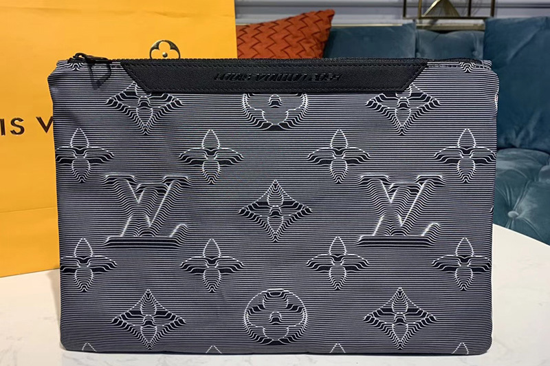 Louis Vuitton M68777 LV Reversible Pouch Gray-black embossed Monogram and multicolored rainbow