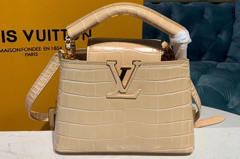 Louis Vuitton N93431 LV Capucines Mini Bags Beige Alligator leather