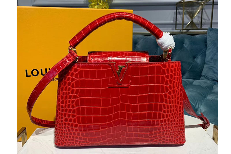 Louis Vuitton N94019 LV Capucines PM Bags Red Alligator leather