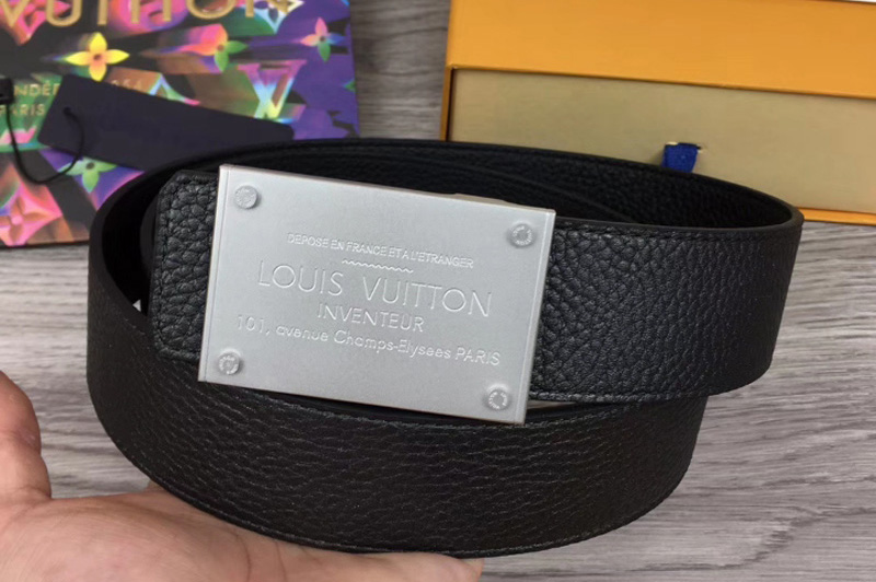 Louis Vuitton M9234 LV Neo Inventeur Reversible 40mm Belts Black Taurillon Leather Silver Buckle
