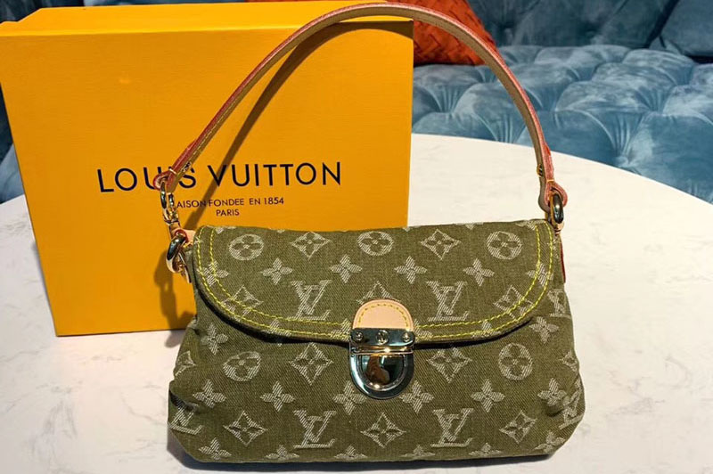 Louis Vuitton M95050 LV Mini Pleaty Bags Green Monogram Denim
