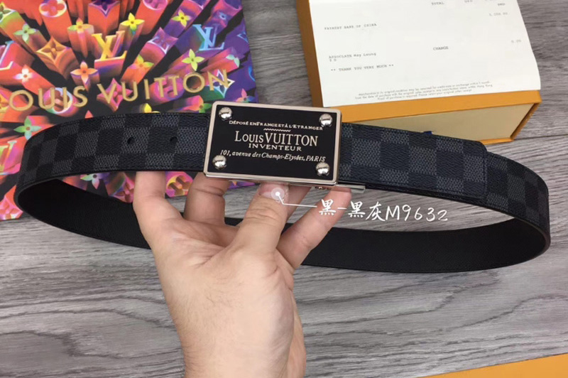 Louis Vuitton M9632 LV Neo Inventeur Reversible 35mm Belts Damier Graphite Canvas Silver Buckle