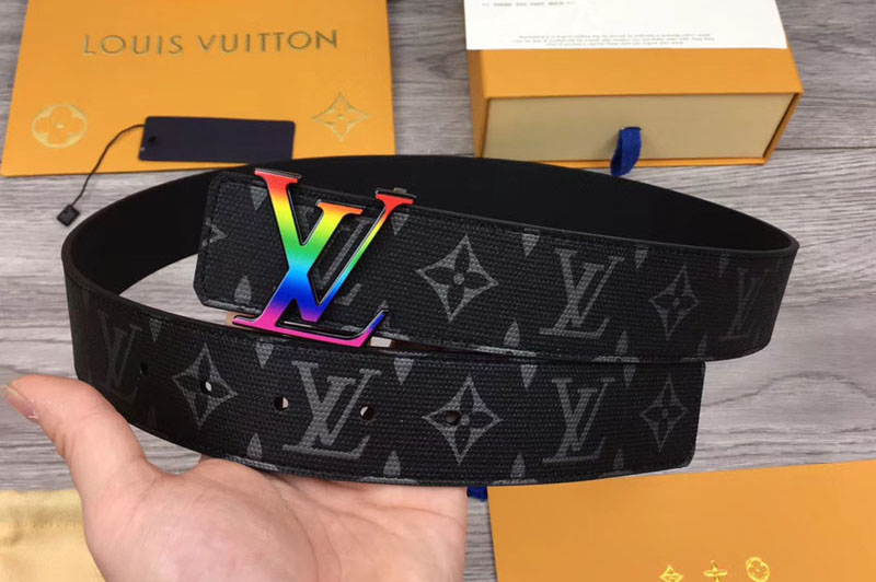 Louis Vuitton MP130V LV Initiales 40mm Reversible Belt Monogram Eclipse canvas and Taiga Leather Rainbow LV Buckle