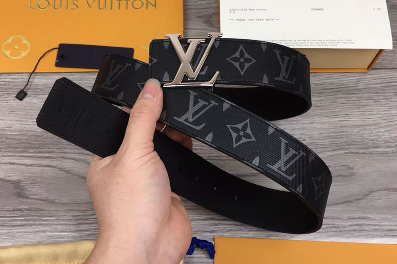 Louis Vuitton MP130V LV Initiales 40mm Reversible Belt Monogram Eclipse canvas and Taiga Leather Silver LV Buckle