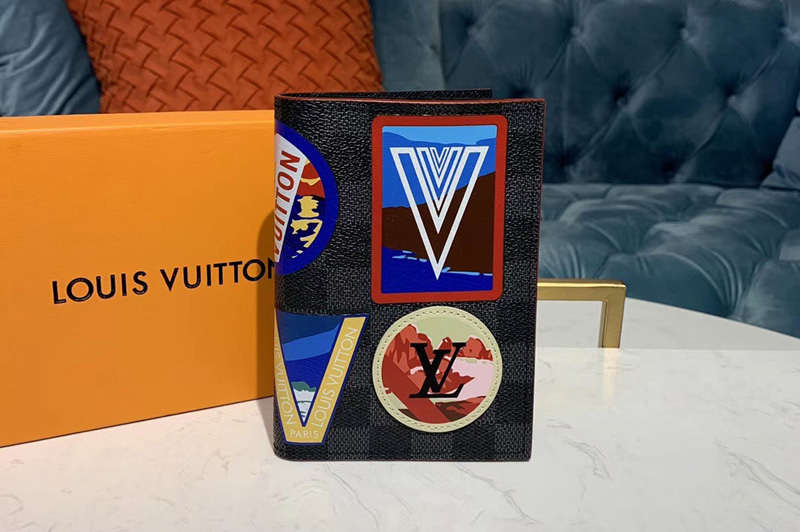 Louis Vuitton N60154 LV Passport Cover Wallet Damier Graphite Canvas