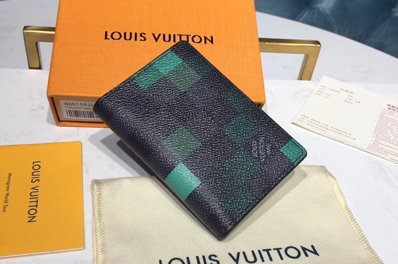 Louis Vuitton N60158 LV Pocket Organizer Damier Graphite Canvas Green