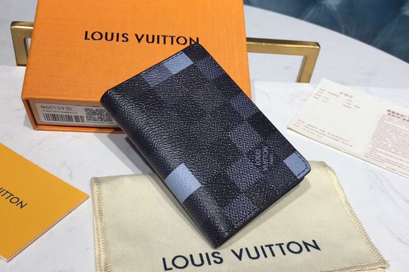 Louis Vuitton N60158 LV Pocket Organizer Damier Graphite Canvas Light Blue